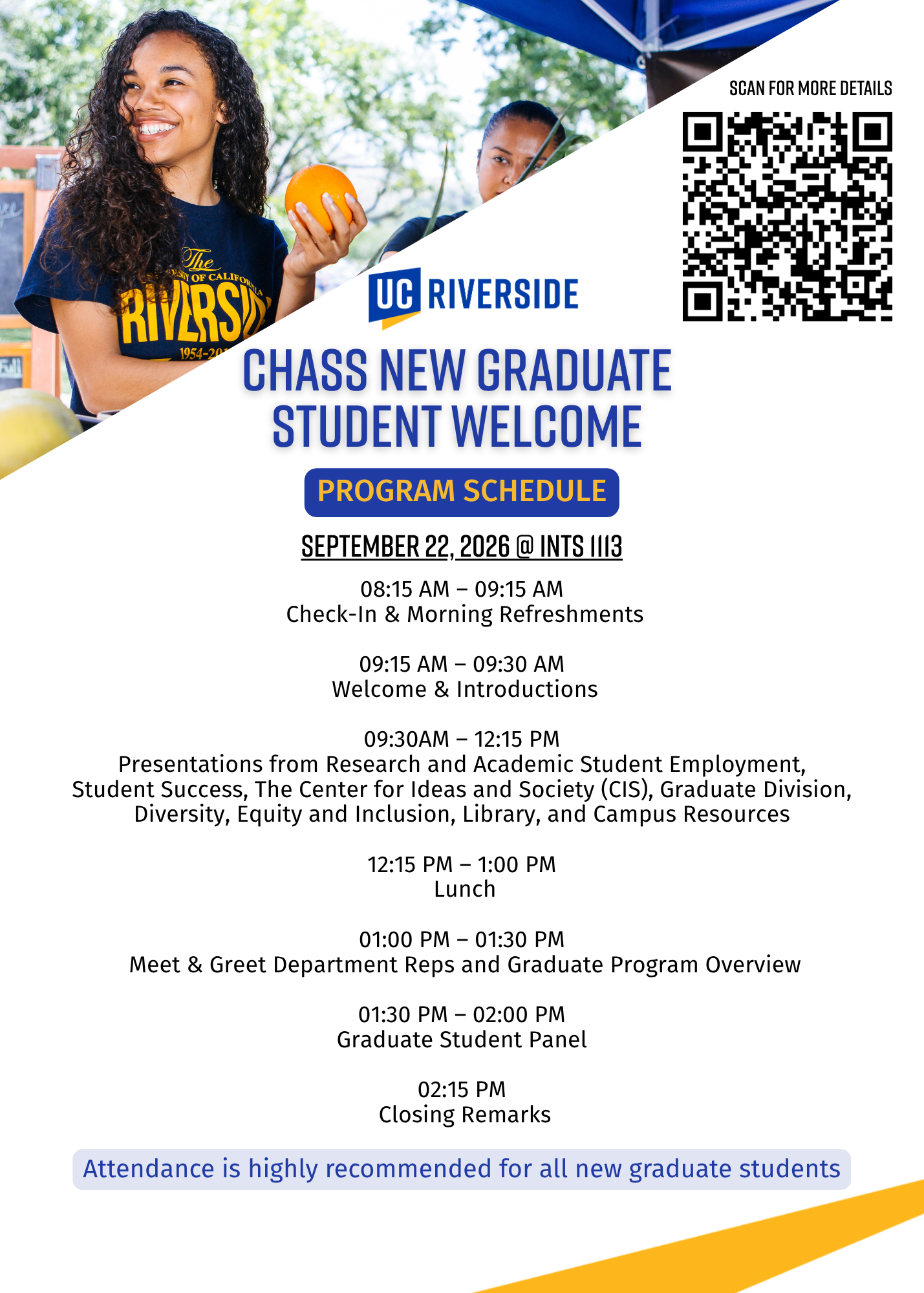 New Graduate Student Welcome Program Schedule 2026