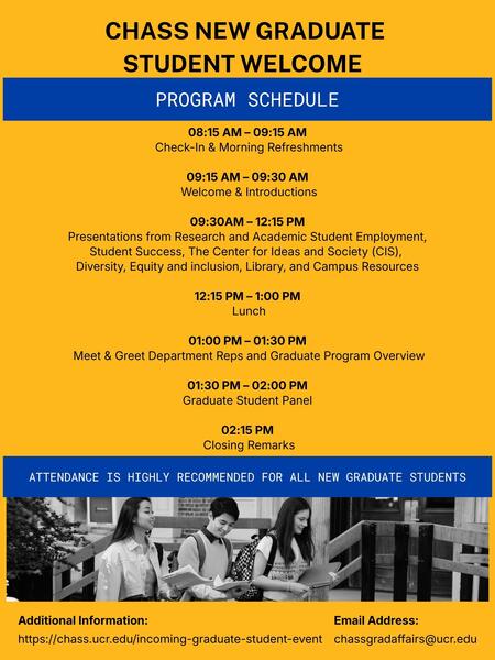 CHASS New Graduate Student Welcome Program Schedule